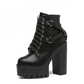 Black Boots Lace-up Soft Leather Platform Shoes